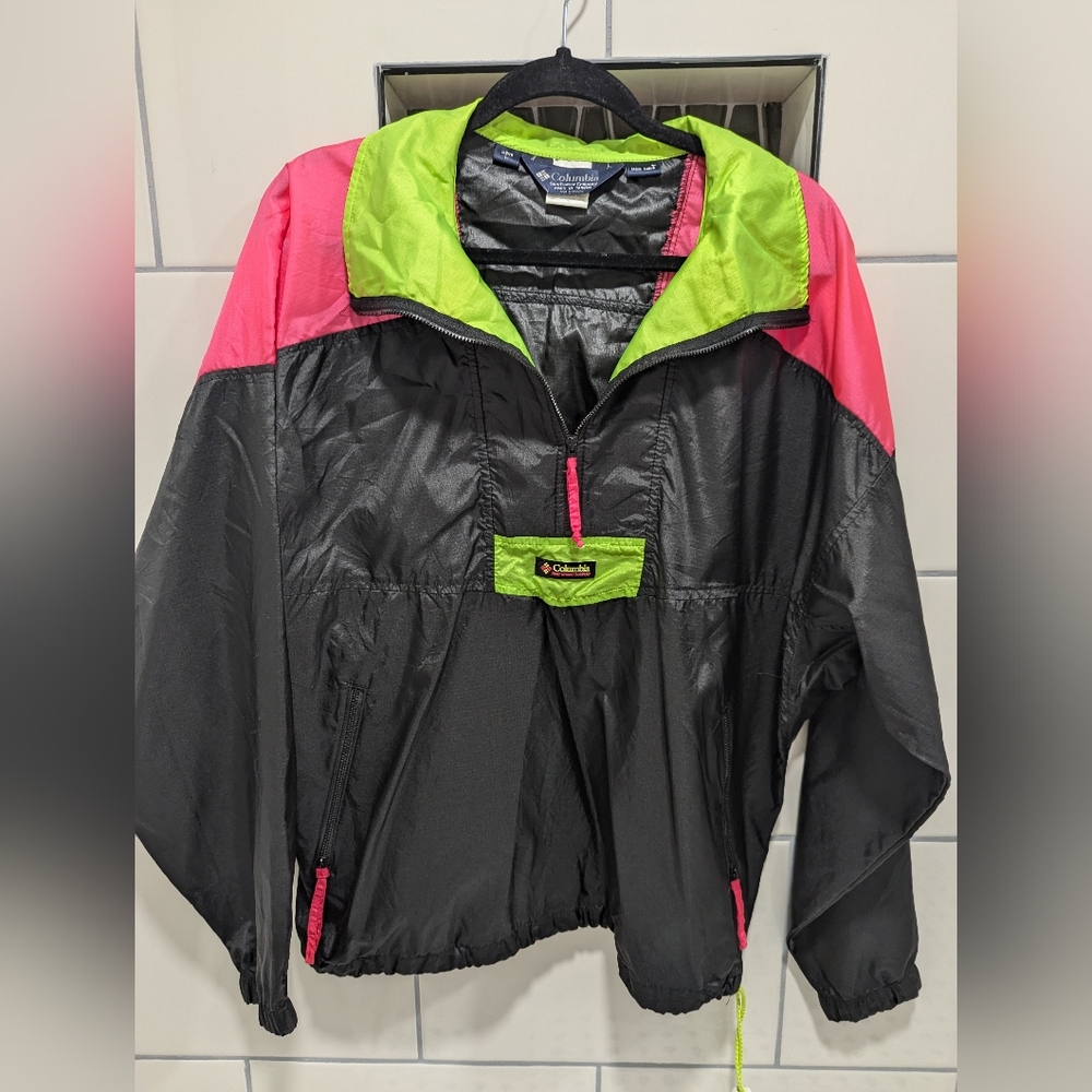 Retro Neon Columbia Zip Pullover 80s Style Light Weight